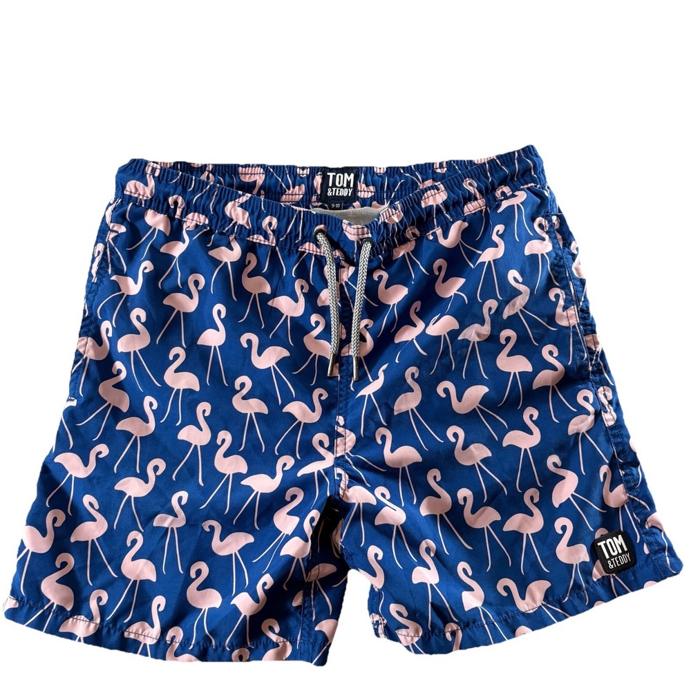 Tom & Teddy Boys Swim Trunks 9-10‎ Blue Flamingo Print Lined Beach Shorts